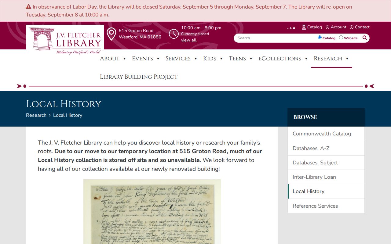 Westford city directory research at J.V. Fletcher Library local history