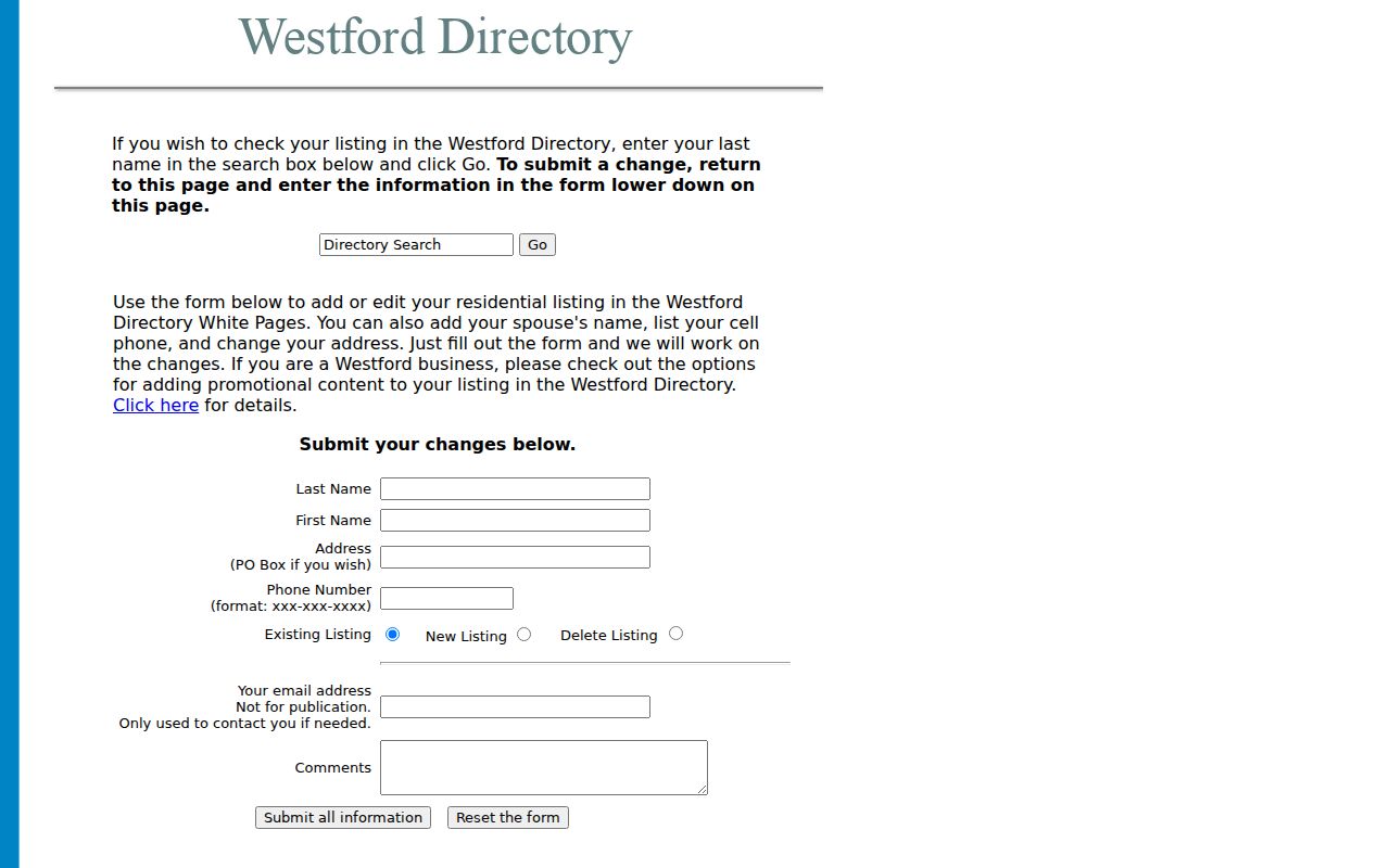 Westford city directory voluntary community listing source