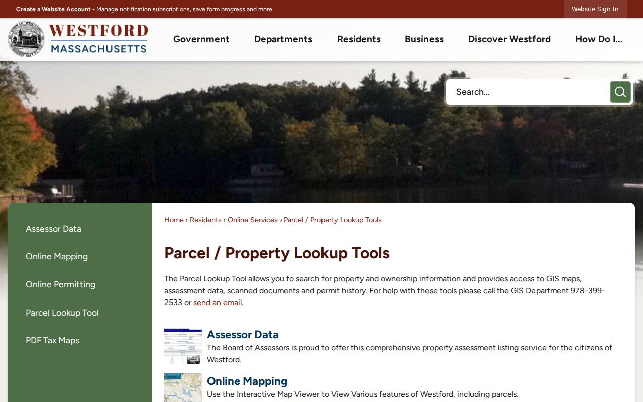 Westford residents directory parcel lookup form