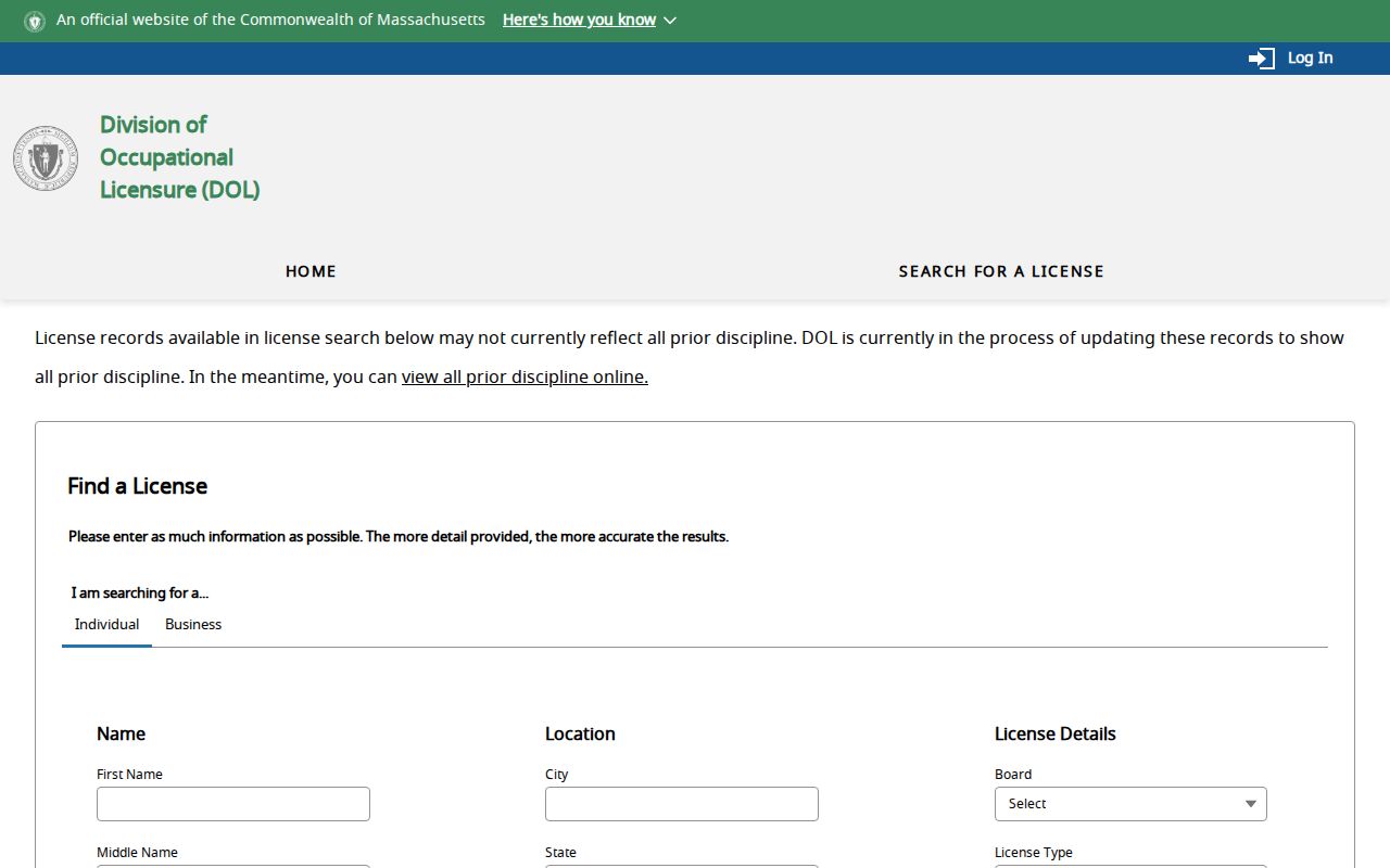 Westford resident lookup Massachusetts professional-license search