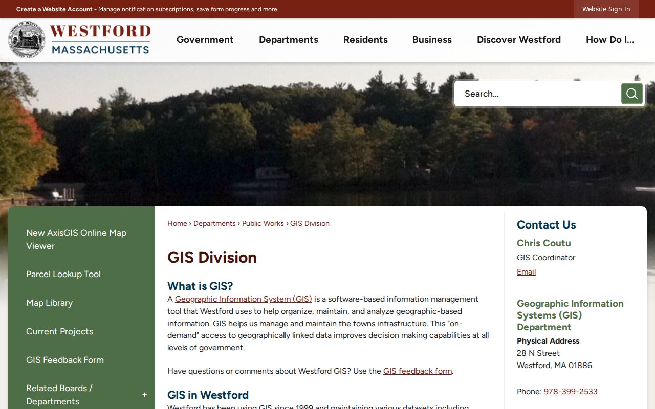 Westford street directory GIS Division page for parcel and street map research